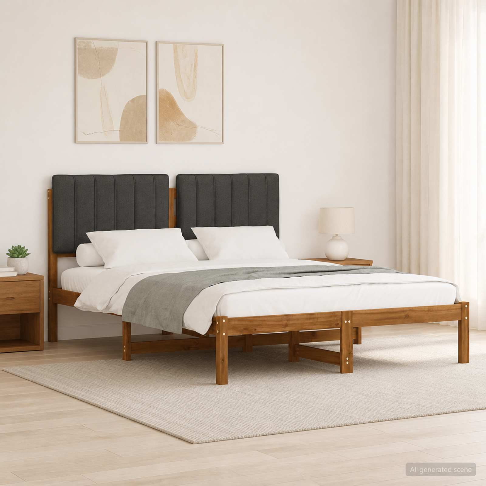 904145_1.jpg vidaXL Rám postele s čalúneným čelom Prírodná a tmavosivá 150 x 200 cm – Obrázok 1