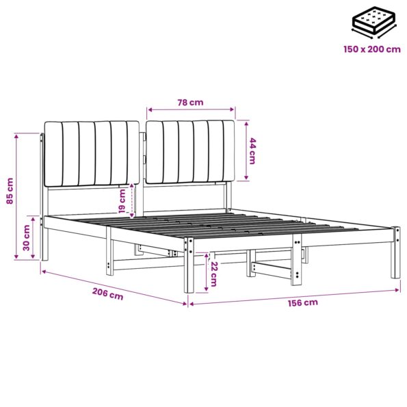 vidaXL Rám postele s čalúneným čelom Tmavohnedá a čierna 150 x 200 cm – Obrázok 11