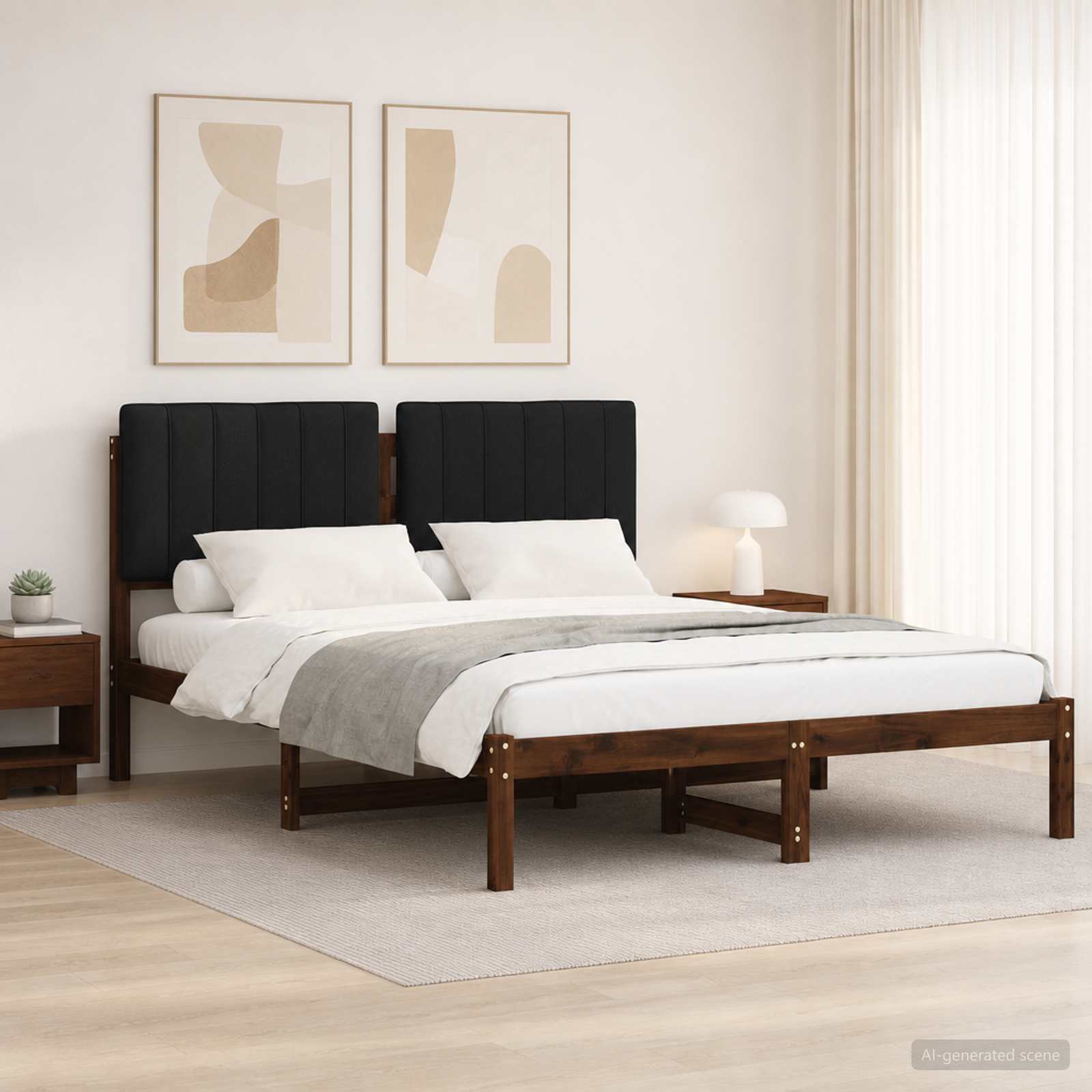 904170_1.jpg vidaXL Rám postele s čalúneným čelom Tmavohnedá a čierna 135 x 190 cm – Obrázok 1