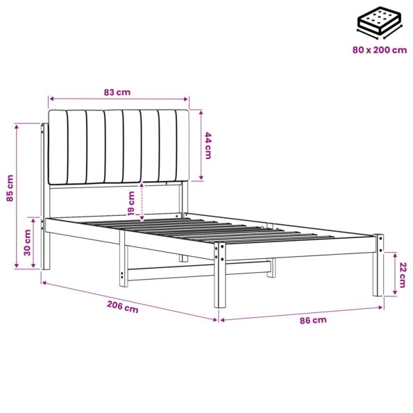 vidaXL Rám postele s čalúneným čelom Bielená a taupe 80 x 200 cm – Obrázok 11