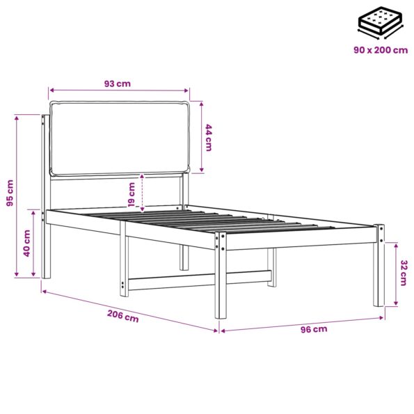 vidaXL Rám postele s čalúneným čelom Prírodná a tmavosivá 90 x 200 cm – Obrázok 11