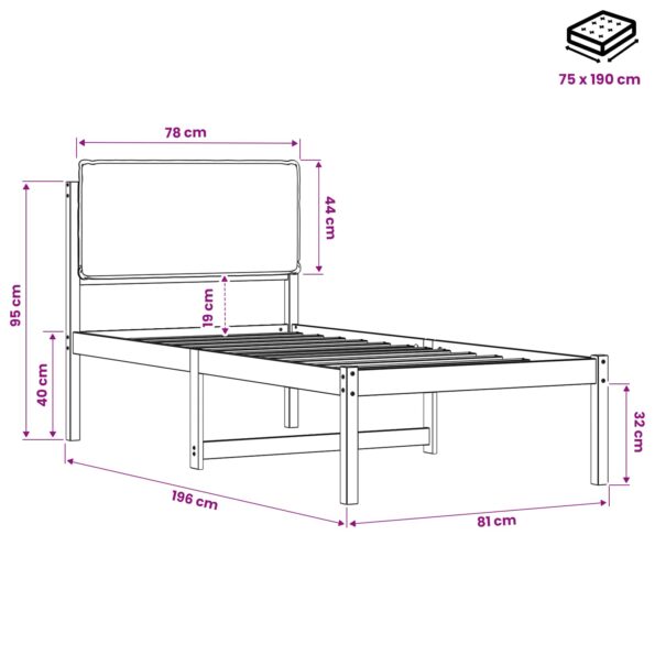 vidaXL Rám postele s čalúneným čelom Prírodná a tmavosivá 75 x 190 cm – Obrázok 11