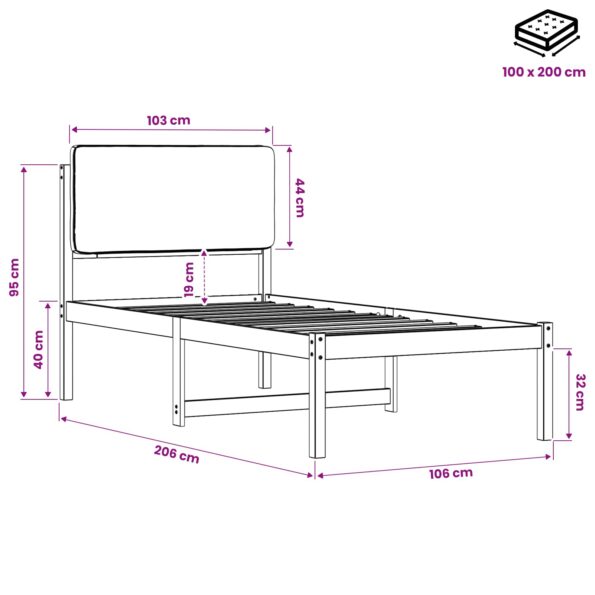 vidaXL Rám postele s čalúneným čelom Prírodná a tmavosivá 100 x 200 cm – Obrázok 11