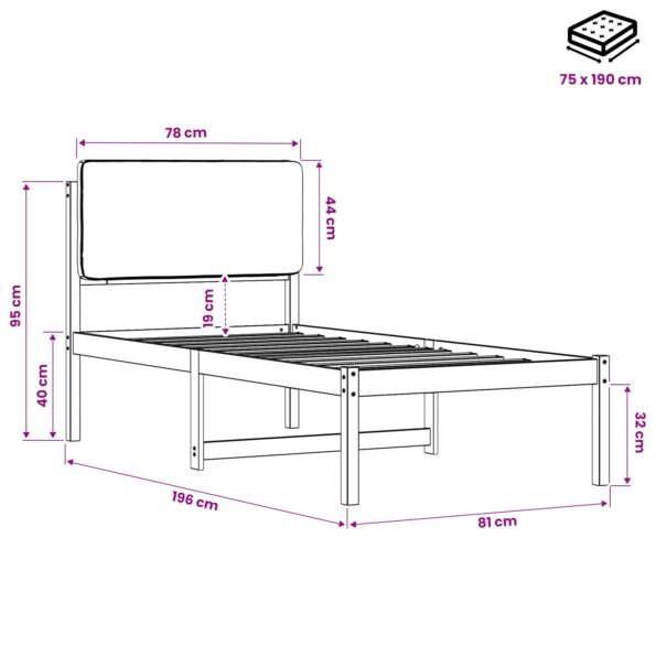 vidaXL Rám postele s čalúneným čelom Prírodná a tmavosivá 75 x 190 cm – Obrázok 11