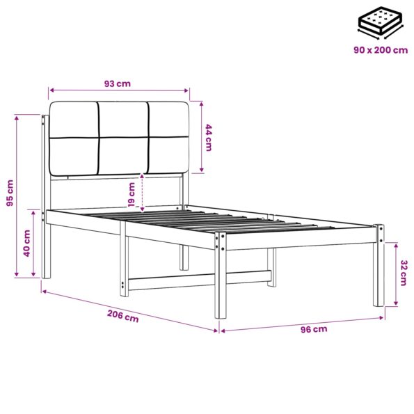 vidaXL Rám postele s čalúneným čelom Bielená a taupe 90 x 200 cm – Obrázok 11