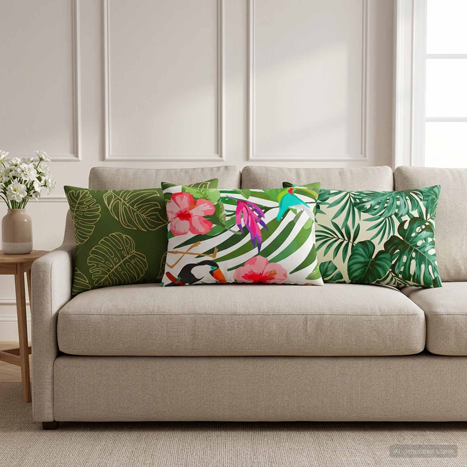 923979_1.jpg vidaXL Podložka s vankúšom HEERLEN 2 ks Design s listami Polyester – Obrázok 1