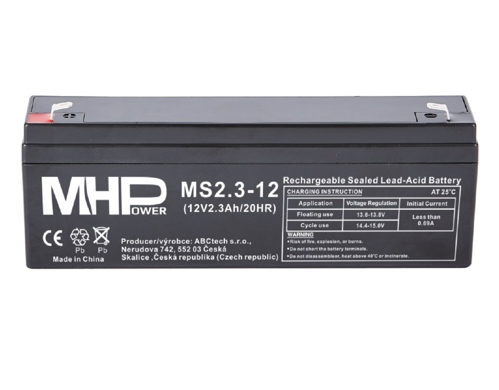 Bateria-MHPower-MS2.3-12-VRLA-AGM-12V23Ah-F1 Batéria MHPower MS2.3-12 VRLA AGM 12V/2,3Ah, F1 – Obrázok 1