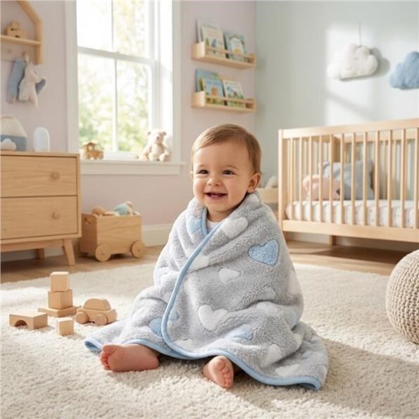 Detská deka New Baby 80x90 heart blue – Obrázok 2
