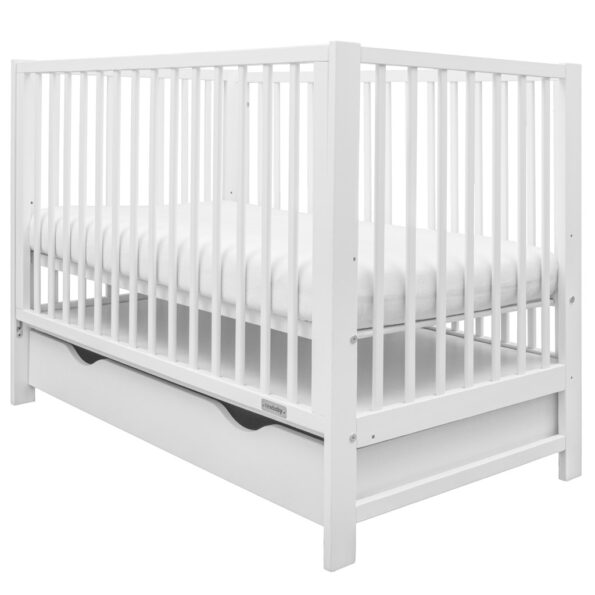 Detská postieľka New Baby BASIC so sťahovacou bočnicou a šuplíkom biela – Obrázok 2