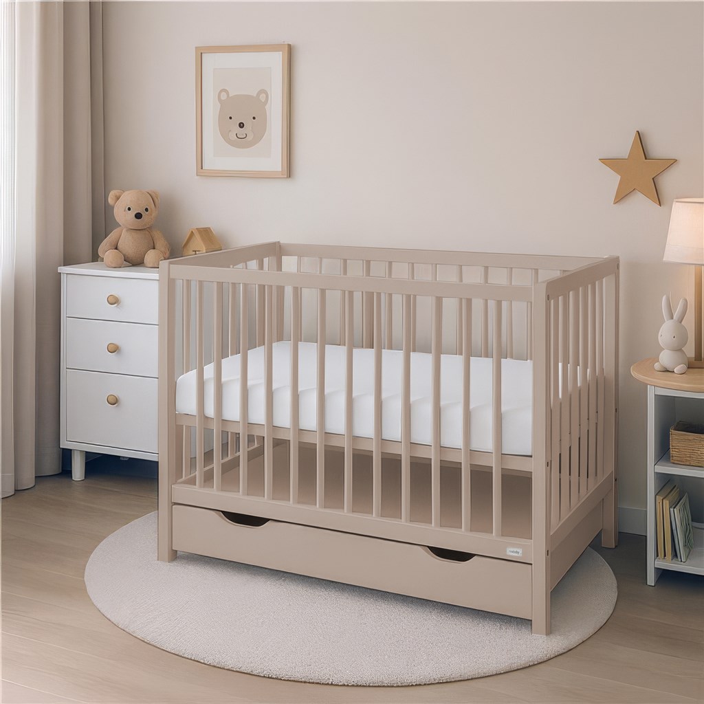 Detska-postielka-so-suplikom-New-Baby-BASIC-kasmirova Detská postieľka so šuplíkom New Baby BASIC kašmírová – Obrázok 1