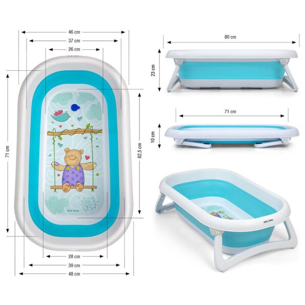 Detská skladacia vanička s výpusťou Milly Mally Aqua modrá – Obrázok 2