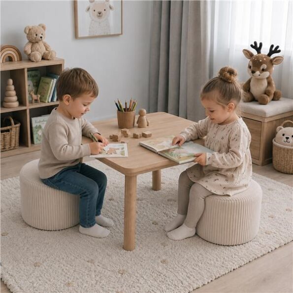 Detská taburetka Manšestrová New Baby cream – Obrázok 2