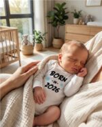 Detské body s potlačou New Baby BORN IN 2026 blue, veľkosť 56 (0-3m) – Obrázok 2
