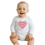Detské body s potlačou New Baby Ľudový vzor červené srdiečko, veľkosť 74 (6-9m)