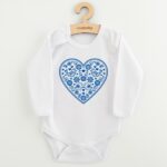 Detské body s potlačou New Baby Ľudový vzor modré srdiečko, veľkosť 62 (3-6m) – Obrázok 2