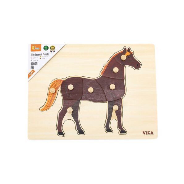 Detské drevené puzzle s úchytmi Montessori Viga Koník – Obrázok 2