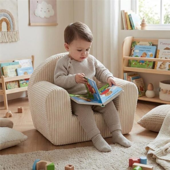 Detské manšestrové kreslo New Baby cream – Obrázok 3