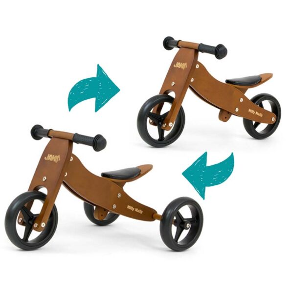 Detské multifunkčné odrážadlo bicykel 2v1 Milly Mally JAKE Dark Natural – Obrázok 3