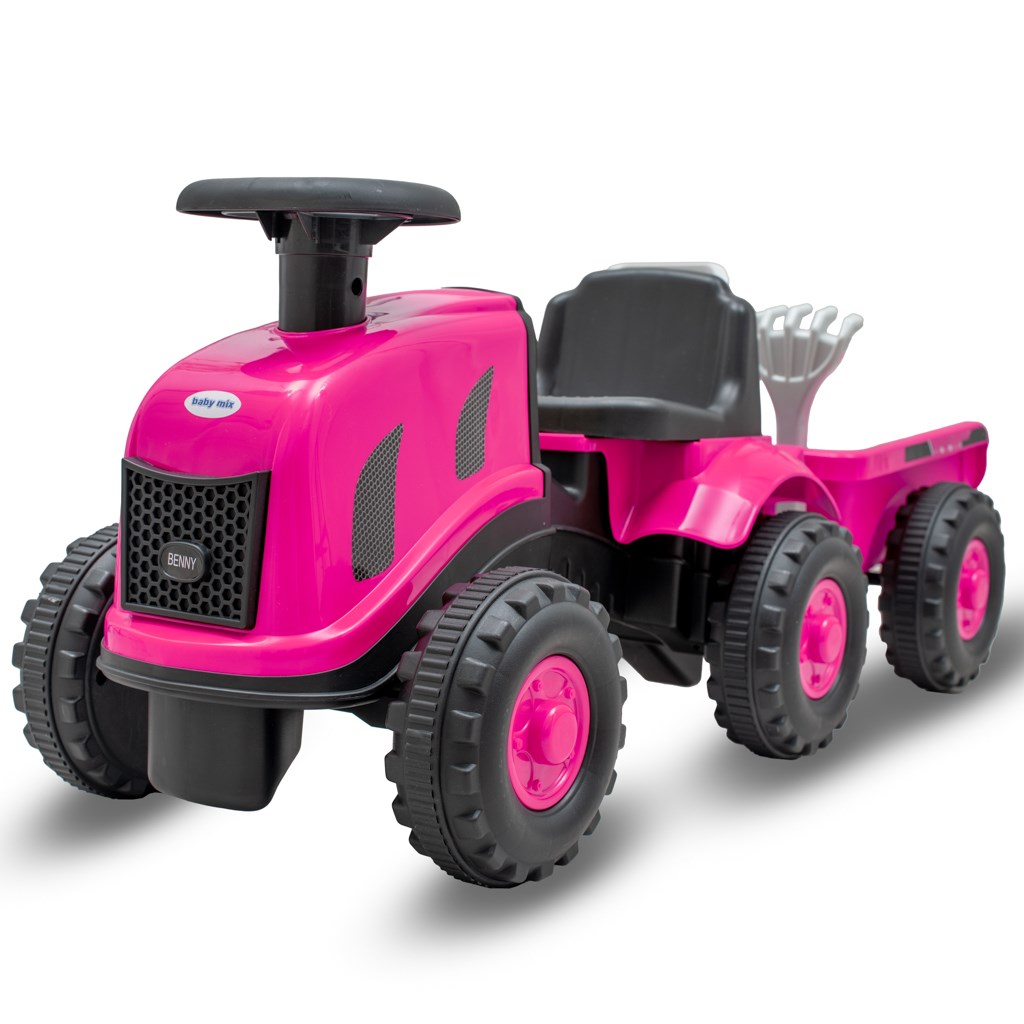 Detske-odrazedlo-traktor-s-vleckou-a-naradim-Baby-Mix-Benny-ruzovy Dětské odrážedlo traktor s vlečkou a náradim Baby Mix Benny ružový – Obrázok 1