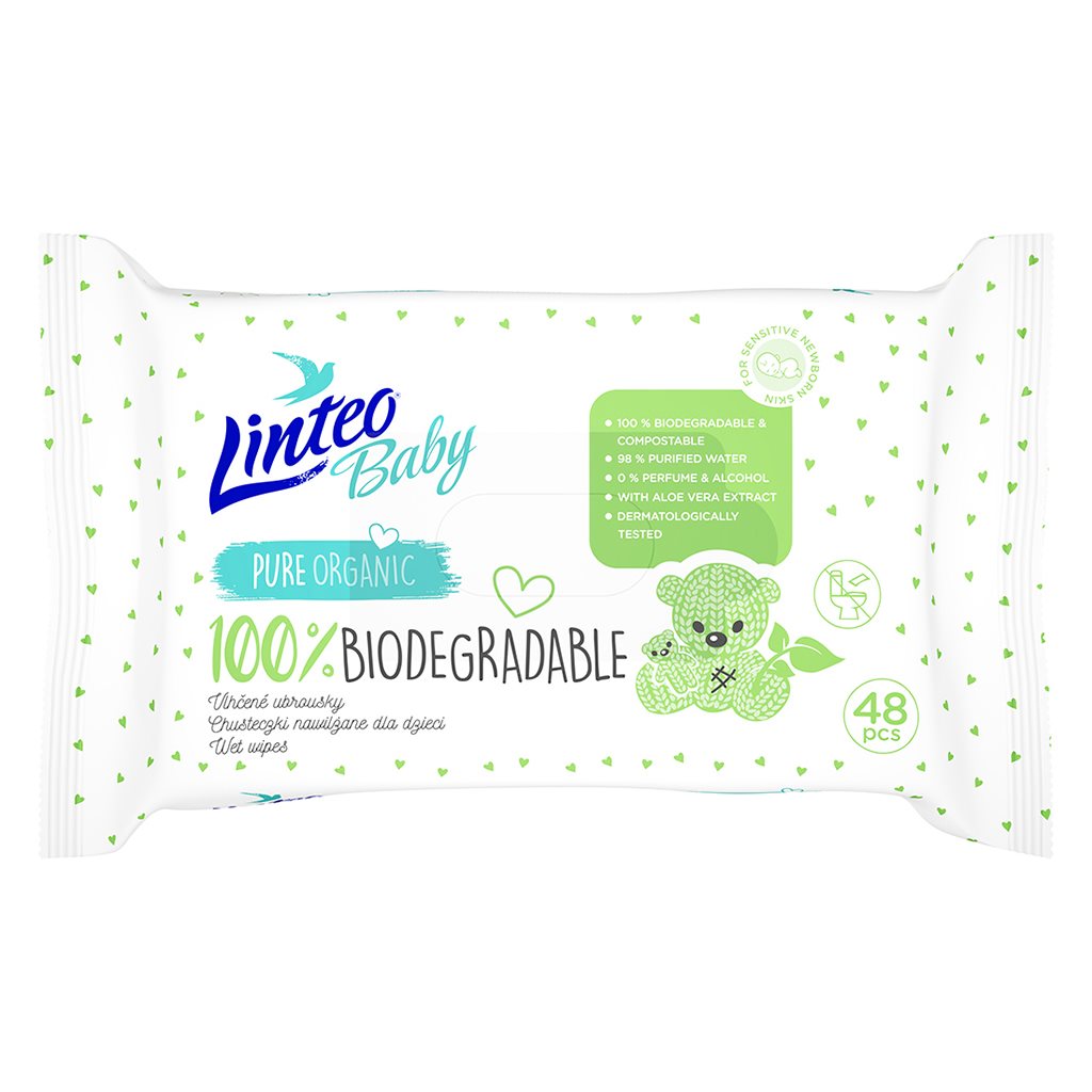 Detske-vlhcene-obrusky-Linteo-Baby-100-BIODEGRADABLE-48ks Detské vlhčené obrúsky Linteo Baby 100% BIODEGRADABLE 48ks – Obrázok 1
