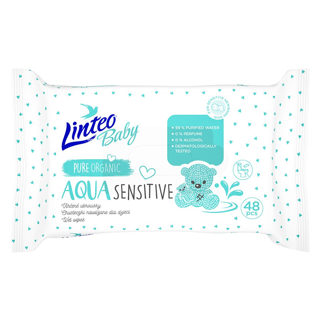 Detske-vlhcene-obrusky-Linteo-Baby-AQUA-SENSITIVE-48-ks Detské vlhčené obrúsky Linteo Baby AQUA SENSITIVE 48 ks – Obrázok 1