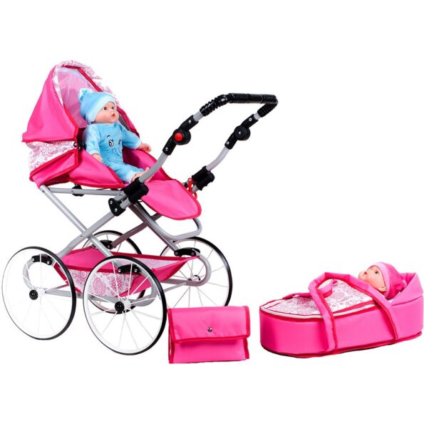 Detský Retro kočík pre bábiky 2v1 New Baby Natálka ružový – Obrázok 2