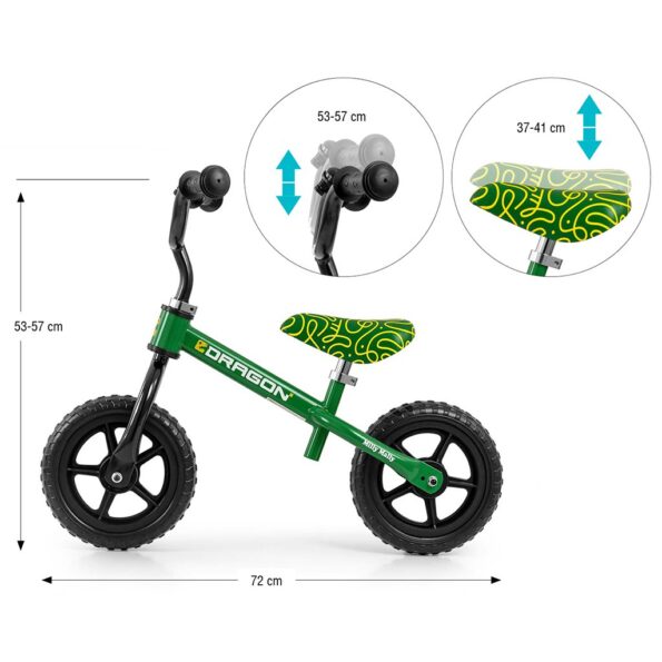 Detský balančný bicykel Milly Mally Dragon green – Obrázok 5