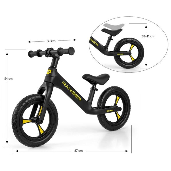 Detský balančný bicykel Milly Mally Ranger Black – Obrázok 5