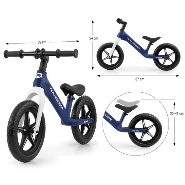 Detský balančný bicykel Milly Mally Ranger Flash Navy – Obrázok 10