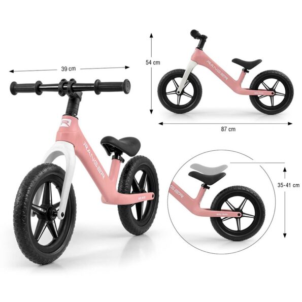 Detský balančný bicykel Milly Mally Ranger Flash Pink – Obrázok 10