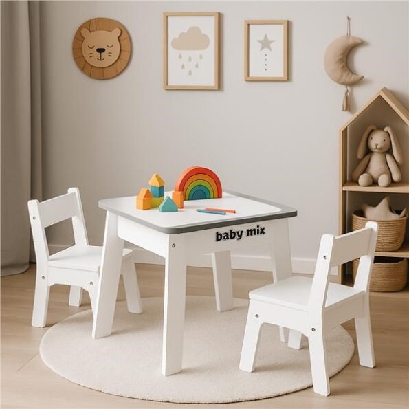 Detský stôl a stolička Baby mix Leaf Grey – Obrázok 7