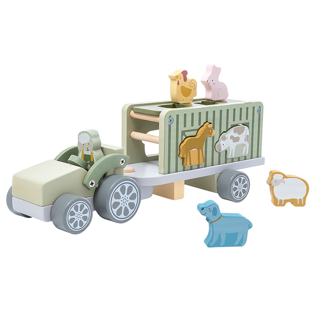 Drevene-nakladne-auto-Safari-s-kockami-Baby-Mix Drevené nákladné auto Safari s kockami Baby Mix – Obrázok 1