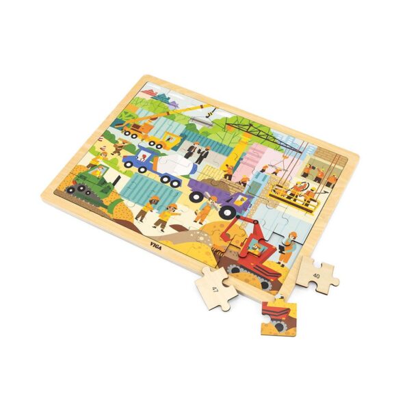Drevené puzzle 48 dielikov Viga Stavebné stroje – Obrázok 3