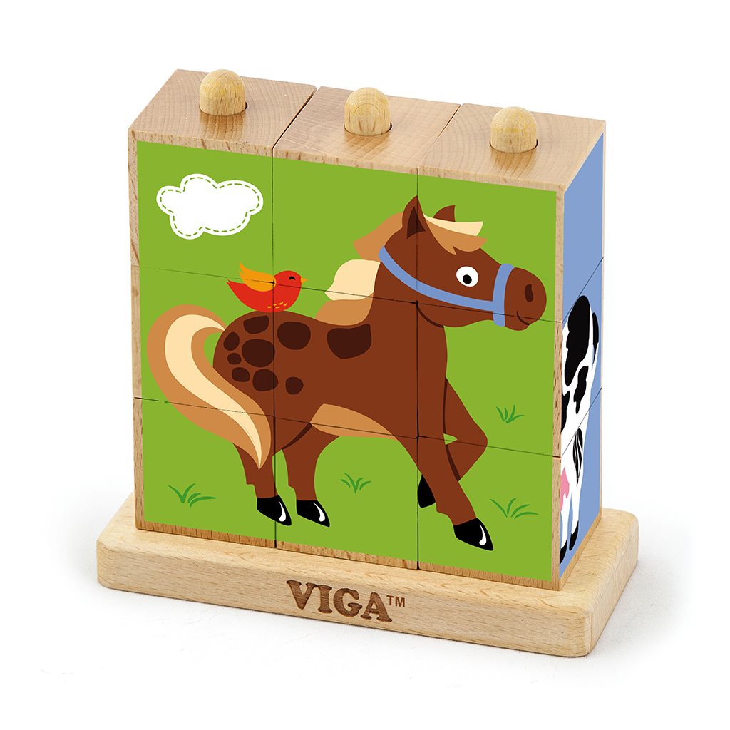 Drevene-puzzle-kocky-na-stojane-Viga-Farma Drevené puzzle kocky na stojane Viga Farma – Obrázok 1