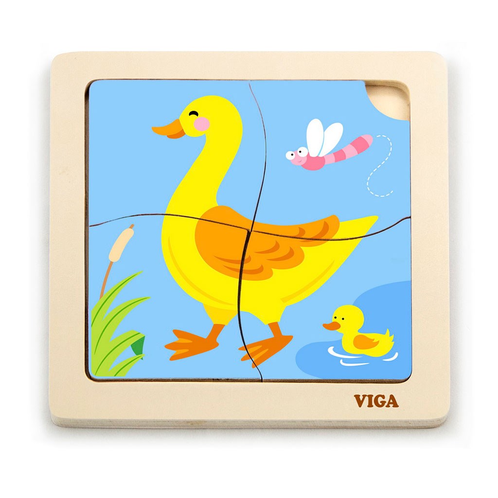 Drevene-puzzle-pre-najmensich-Viga-4-ks-Kacicka Drevené puzzle pre najmenších Viga 4 ks Kačička – Obrázok 1