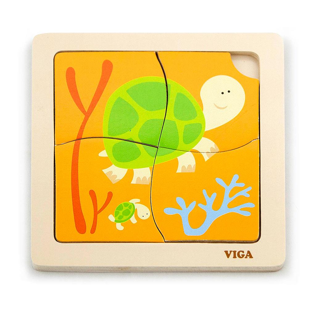 Drevene-puzzle-pre-najmensich-Viga-4-ks-Zelvicka Drevené puzzle pre najmenších Viga 4 ks Želvička – Obrázok 1