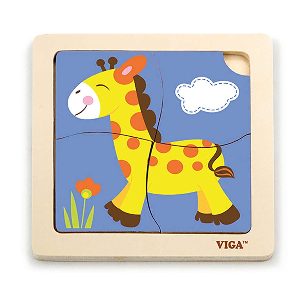 Drevene-puzzle-pre-najmensich-Viga-4-ks-Zirafa Drevené puzzle pre najmenších Viga 4 ks Žirafa – Obrázok 1