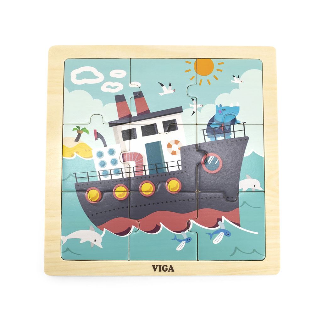 Drevene-puzzle-pre-najmensich-Viga-9-ks-Lod Drevené puzzle pre najmenších Viga 9 ks Loď – Obrázok 1