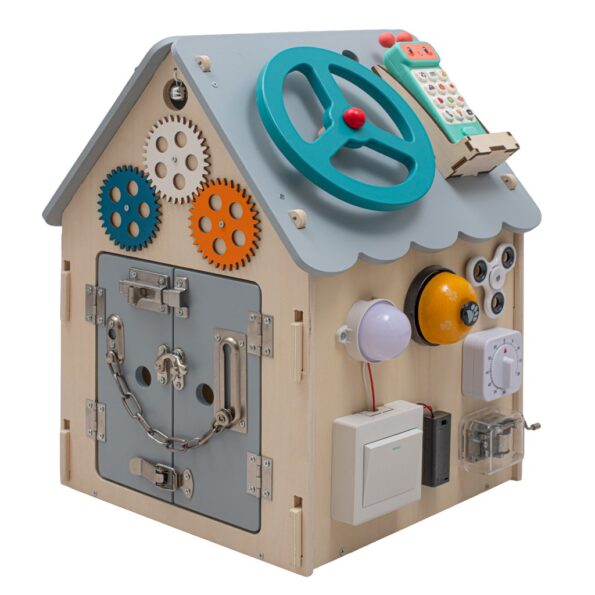 Drevený interaktívny domček Activity Board Baby Mix sivý – Obrázok 2