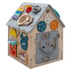 Drevený interaktívny domček Activity Board Baby Mix sivý