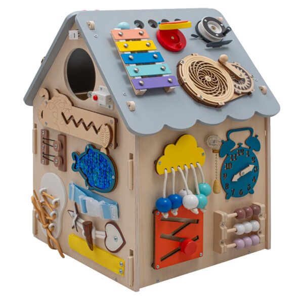 Drevený interaktívny domček Activity Board Baby Mix sivý – Obrázok 4