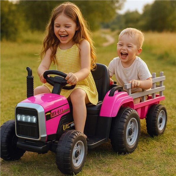 Elektrický traktor Baby Mix Erick s diaľkovým ovládačom ružový – Obrázok 3