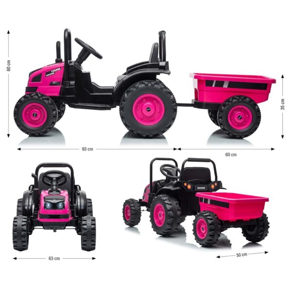 Elektrický traktor s prívesom Milly Mally Farmer ružová – Obrázok 14