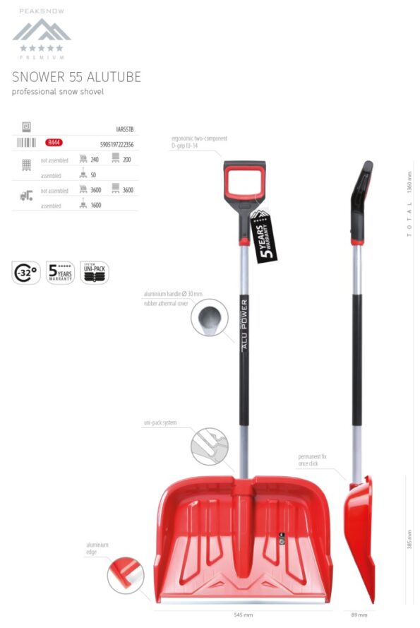 Hrablo Prosperplast SNOWER 55 ALUTUBE červené – Obrázok 2