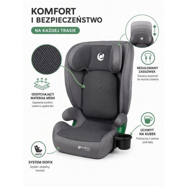 IslaBaby SafiroFix i-Size – autosedačka 100–150 cm, 15–36 kg s ISOFIX | Mesh Grey – Obrázok 2