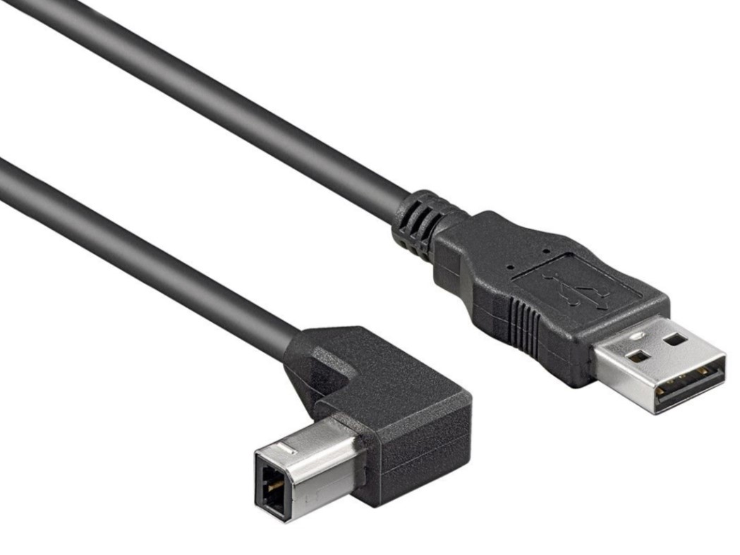 Kabel-PremiumCord-USB-2.0-A-B-pre-tlaciarne-1m-90-B-konektor-cierny Kábel PremiumCord USB 2.0 A-B pre tlačiarne 1m, 90° B-konektor, čierny – Obrázok 1