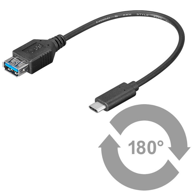 Kabel-PremiumCord-USB-C-USB-3.0-MF-OTG-02m-cierny Kábel PremiumCord USB-C - USB 3.0 M/F OTG 0,2m, čierny – Obrázok 1