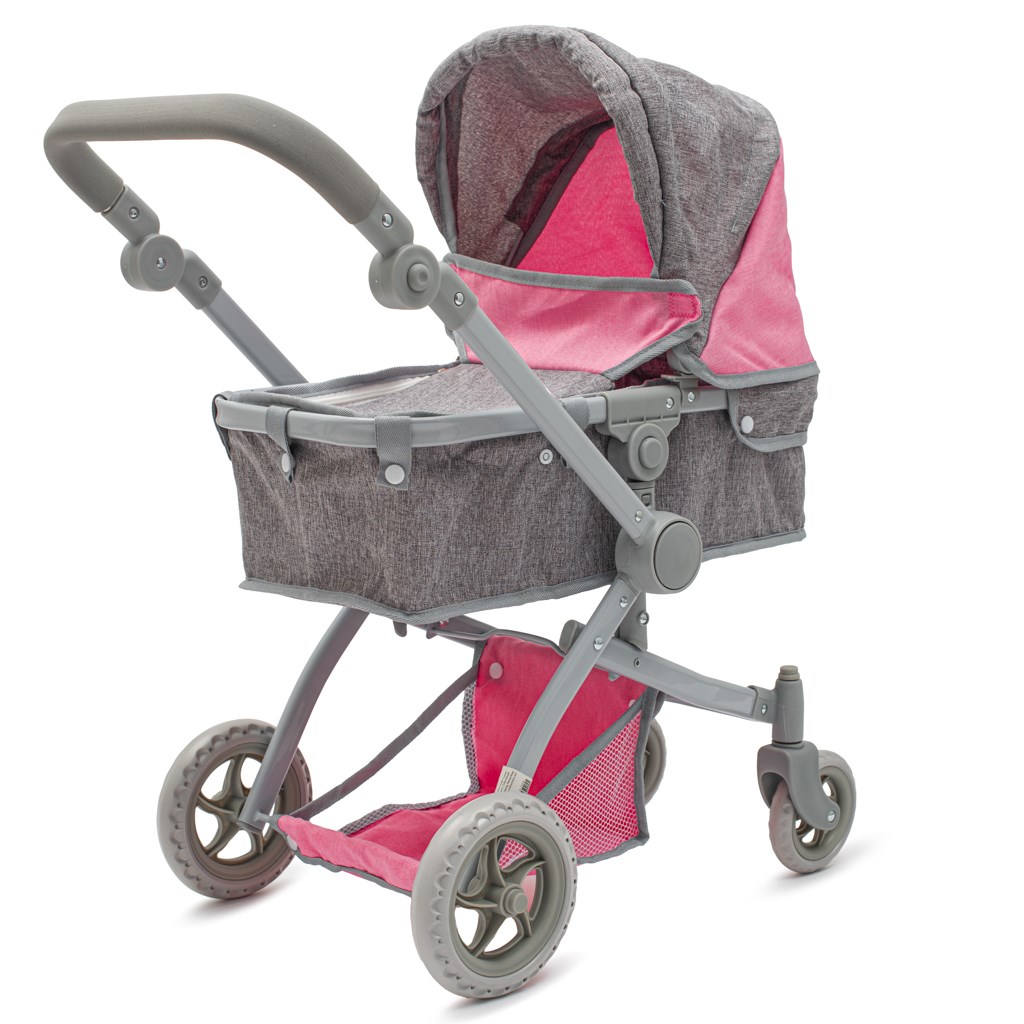 Kocik-pre-babiky-2v1-Baby-Mix-Sophie-pink-grey Kočík pre bábiky 2v1 Baby Mix Sophie pink-grey – Obrázok 1
