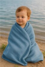 Mušelínová detská deka New Baby 70x100 cm modrá – Obrázok 3