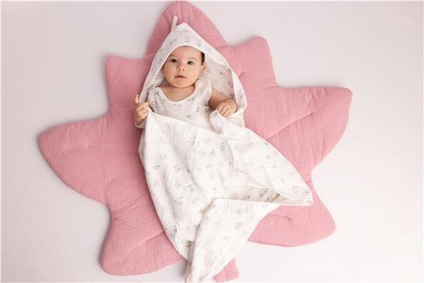 Mušelínová hracia deka New Baby Leaf blue – Obrázok 4